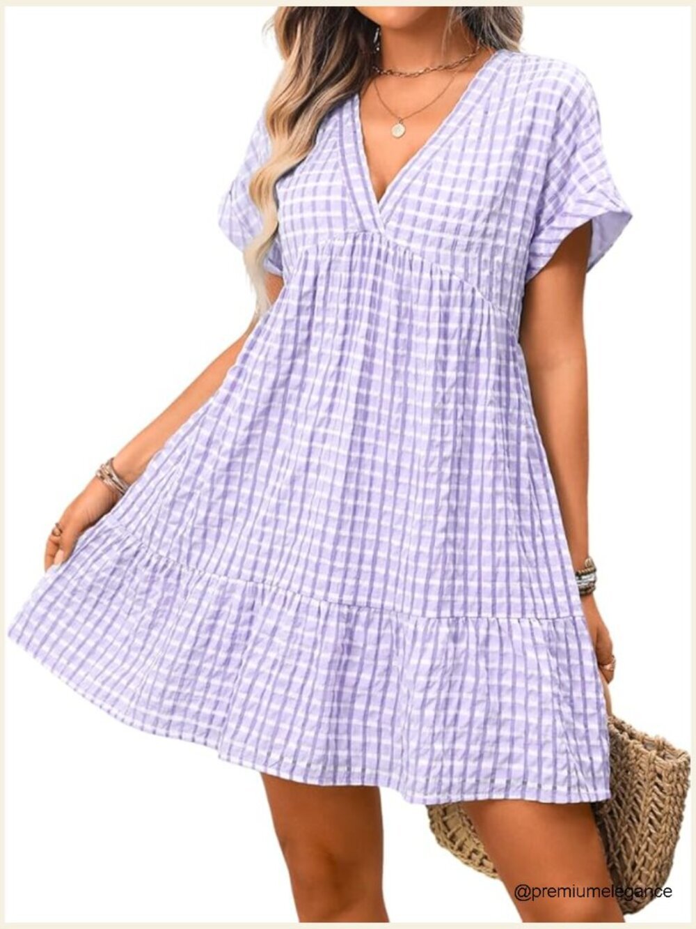 Short Sleeve Babydoll Sundress Cottage Core V-Neck Empire Waist Swing Dress